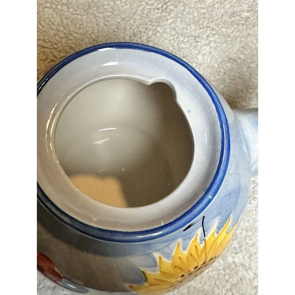 COOK'S CLUB CERAMIC BLUE TEAPOT WITH FLORAL DESIGNS